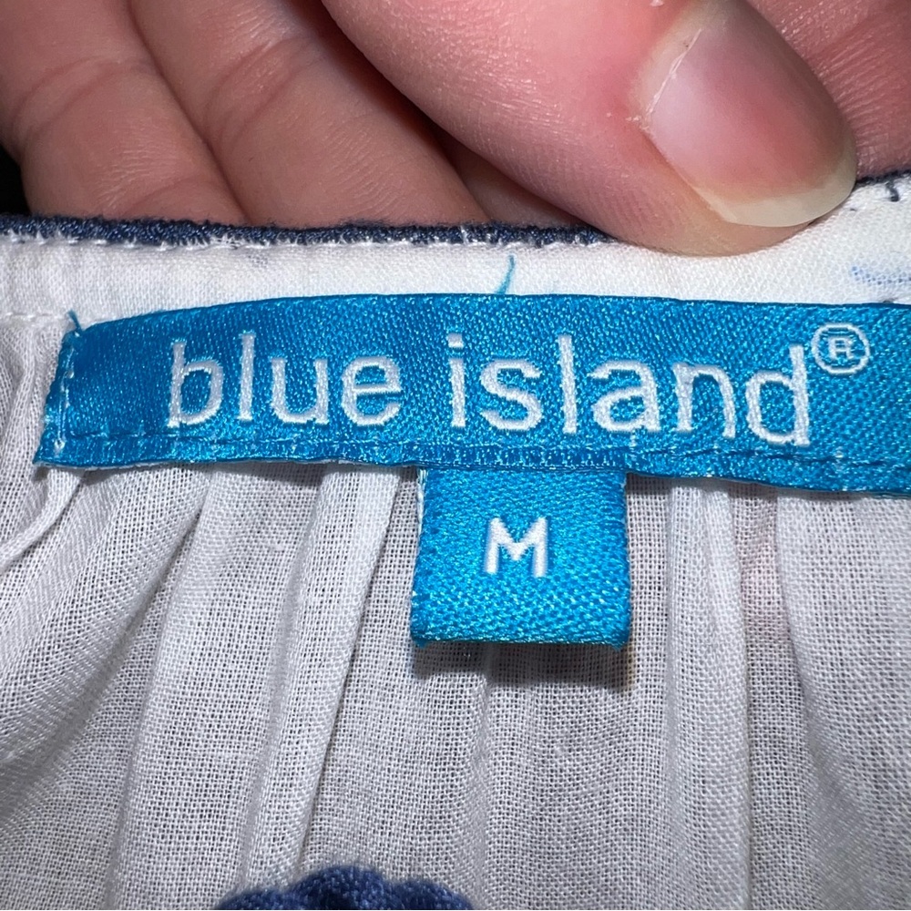 Blue Island White Blue Embroidered Cotton Swim Cover Tassel Boho Beach Tunic M - Picture 15 of 15